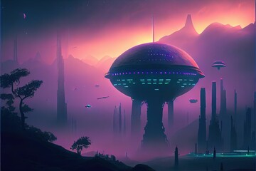 AI-generated illustration of a sci-fi city architecture.