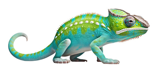 Vibrantly colored chameleon cut out