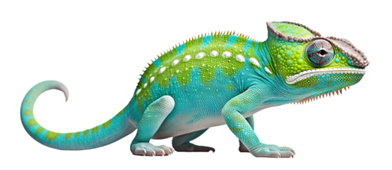 Vibrantly colored chameleon cut out