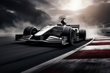 Racing Car Speeding on the Race Track. Generative AI - obrazy, fototapety, plakaty