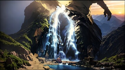ai generates a illustration of the beauty of waterfall art in indonesia