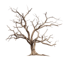 Standing alone majestic leafless tree, cut out