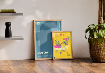 Mockup of two vertical customizable poster frames