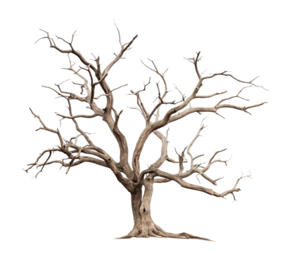 Standing alone majestic leafless tree, cut out