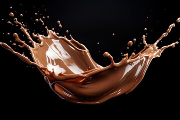 A Splash of Chocolate on a Black Background. Generative AI