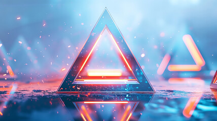 Futuristic Neon Triangle in a Misty Scene