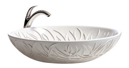 Modern white bathroom vessel sink with faucet, cut out