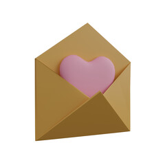 3d Render Valentine day envelope with heart.