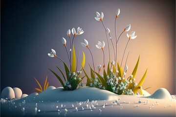 AI generated illustration of beautiful blooming abstract flowers on a natural landscape background