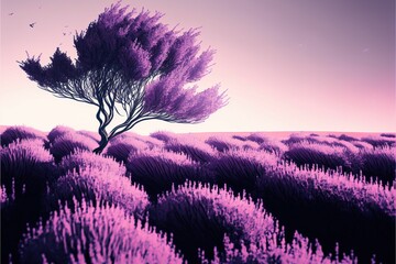 AI generated illustration of the purple lavender field - obrazy, fototapety, plakaty
