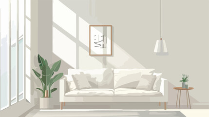 White minimalist living room with sofa. Scandinavian