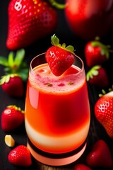 Vertical AI generated illustration of a glass of fresh strawberry juice