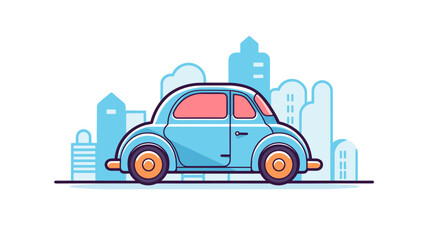 Car on the road. Vector illustration in flat design style. Side view.