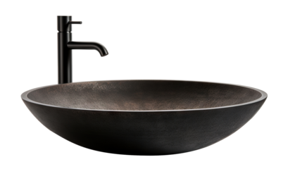 Modern black bathroom vessel sink with faucet, cut out