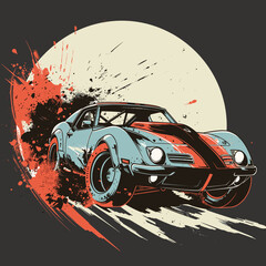 vintage sports car on a grunge background. Vector illustration. - obrazy, fototapety, plakaty