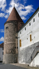 Castle wall and tower. City Yverdon-les-Bain, Switzerland © Mikhail Blajenov