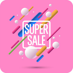 Poster sale. Bright abstract background with various geometric elements. A composition of various shapes. - 779536386