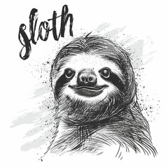 Obraz premium Vector hand drawn illustration of cute sloth. Sketch for tattoo or T-shirt design.