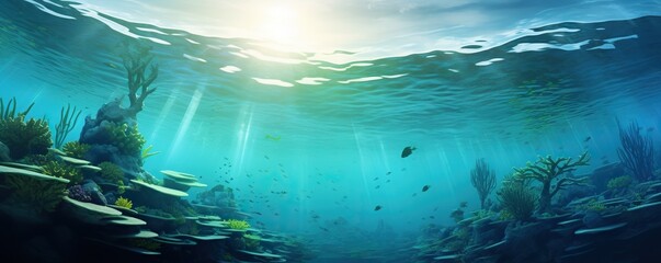 Underwater sea in turqouise sunlight
