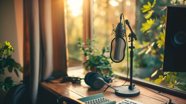 A tranquil image of a beauty podcast recording studio  AI generated illustration