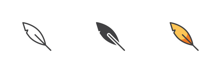 Feather quill pen different style icon set
