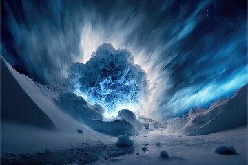 AI generated illustration of a magical vibrant storm in the North pole - obrazy, fototapety, plakaty