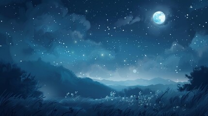 Obraz na płótnie Canvas Dreamy moonlit night with twinkling stars AI generated illustration