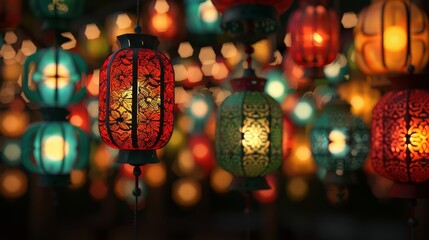 Eastern lanterns in a D formation  AI generated illustration - obrazy, fototapety, plakaty