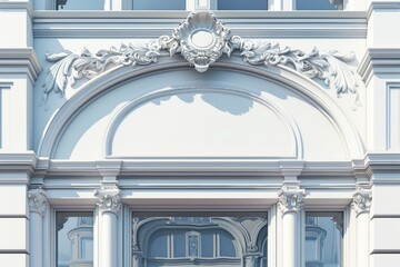 Elegant blank store sign on a classic arched building facade