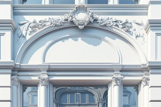 Elegant blank store sign on a classic arched building facade