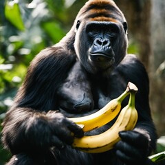 Obraz premium AI illustration of a gorilla sitting in a lush jungle setting surrounded by trees