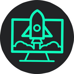 Rocket ride of laptop logo, increasing computer performance concept