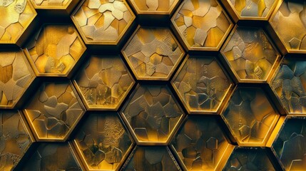 Golden honeycombs in a geometric arrangement  AI generated illustration