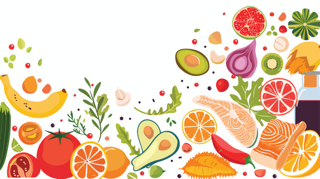 Balanced diet food background. Flat vector isolated o