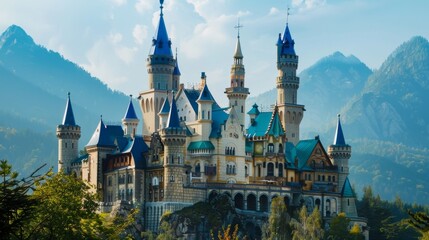 Magical castle with turrets and towers  AI generated illustration - obrazy, fototapety, plakaty