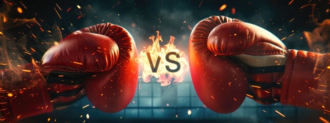 Fiery Boxing Gloves Clash in Intense Competitive Battle. - obrazy, fototapety, plakaty