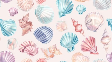Pastel seashells in a nautical pattern  AI generated illustration