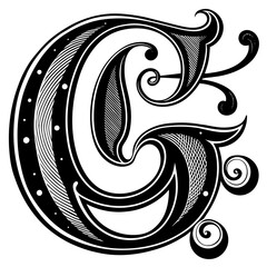 abstract floral ornament, black letter silhouette vector illustration,icon,svg,monogram characters,Holiday t shirt,Hand drawn trendy Vector illustration,a to z  letter  on black background