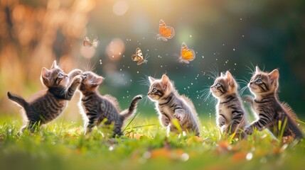 Playful kittens chasing butterflies  AI generated illustration