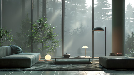 Soft and light minimalist interior, inspired by nature and forests  