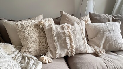 Fototapeta na wymiar Plush pillows in a cozy layout AI generated illustration