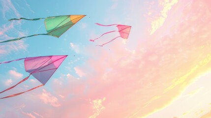 Rainbow-colored sky with flying kites  AI generated illustration