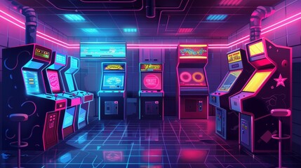 Retro s neon arcade game illustrations  AI generated illustration