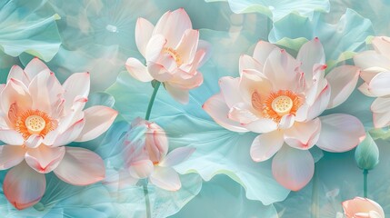 Serene lotus flowers in a tranquil pattern  AI generated illustration
