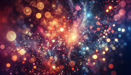 for advertisement and banner as Cosmic Bokeh A cosmic dance of bokeh lights evoking the vastness of space in an abstract form. in abstract digital wallpapers theme ,Full depth of field, high quality ,