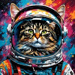 AI generated illustration of a cat astronaut in spacesuit on starry ground