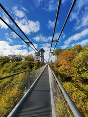 Pedestrian suspension bridge with a length of 483 m above the Rappbode dam Bode river in Harz...