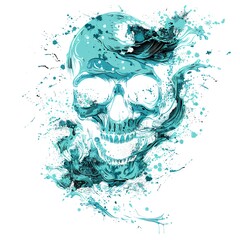 AI generated illustration of a watercolor painting of a vibrant skull