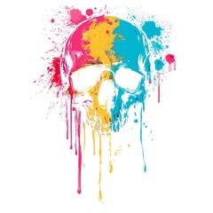 AI generated illustration of a colorful watercolor painting of a vibrant skull
