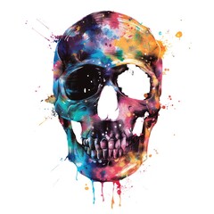 AI generated illustration of a colorful watercolor painting of a vibrant skull